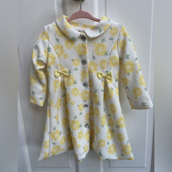 NWOT Nanette Baby 18M White and Yellow Floral Long Button Down Coat - Picture 1 of 4